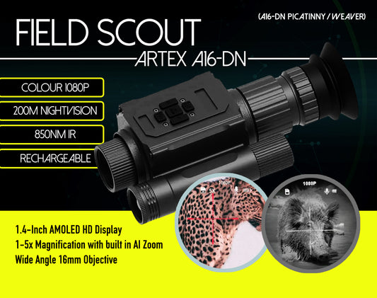 Field-Scout Artex A16-DN 1-5x HD IR Night Vision scope - 18650 Rechargeable